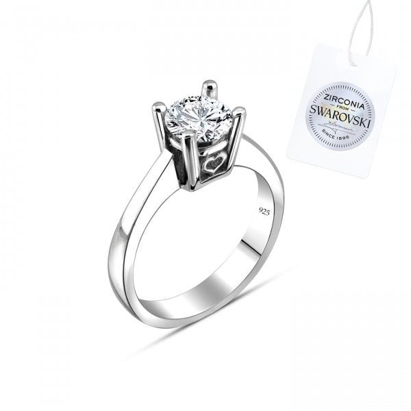 Swarovski Zirconia Taşlı Tektaş 925 Ayar Gümüş Sertifikalı Swarovski Yüzük 16